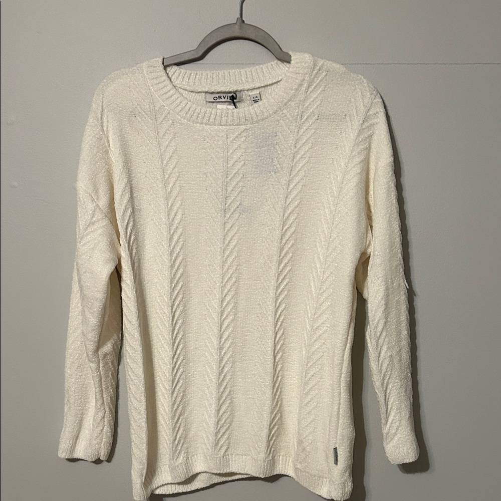 Orvis Women's Ivory Cable Knit Sweater. Large. 💯 polyester. Chenille. NWT